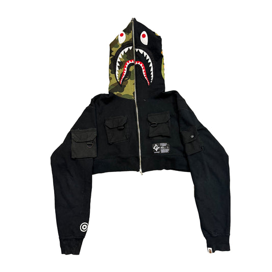 CUSTOM CROPPED ZIP UP HOODIE "COMBAT APE"